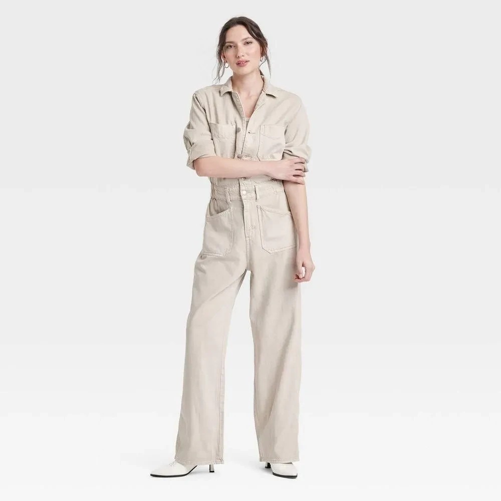 A-13 Women's Denim Baggy Jumpsuit - Universal Thread Off-White Midweight - 6‎